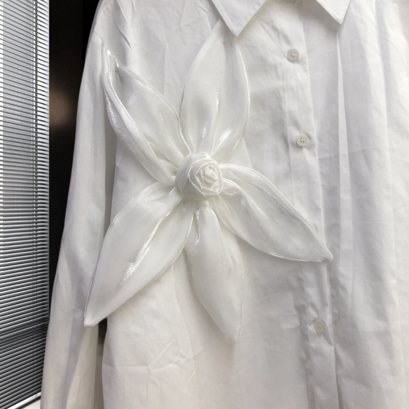 Dámské oblečení Velký květinový vzor Jarní nová košile s dlouhým rukávem pro ženy univerzální dojíždění jednořadý jednobarevný dámský top_voghion.com