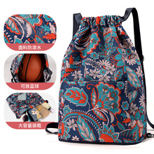 印花抽绳双肩包女 轻便抽带折叠收纳袋运动健身包束口袋旅游背包