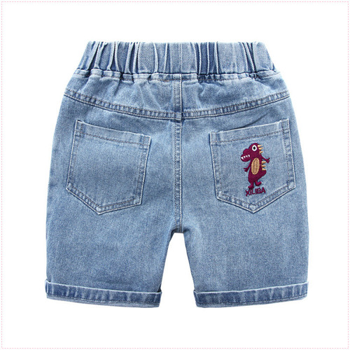 Children's clothing children's denim shorts summer new Korean style boys' dinosaur embroidered mid-pants baby 5-point breeches