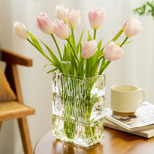 玻璃花瓶摆件客厅插花精致高端网红玫瑰鲜花透明水晶高级感方路师