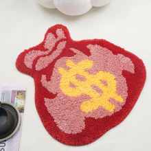 红色金钱袋植绒簇绒喜庆新年客厅装饰地毯卧室床边毯地垫防滑脚垫