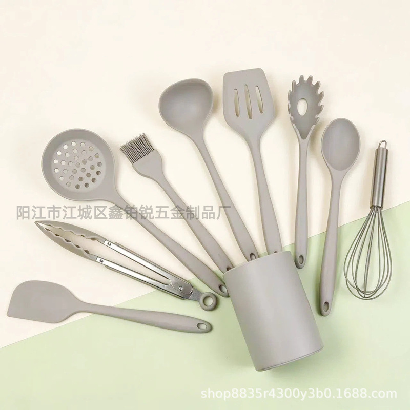 Cross-border silicone kitchen utensil 10-piece set, non-stick pan silicone spatula and ladle kitchen tools cooking utensil set Cross-border silicone kitchen utensil 10-piece set, non-stick pan silicone spatula and ladle kitchen tools cooking utensil set