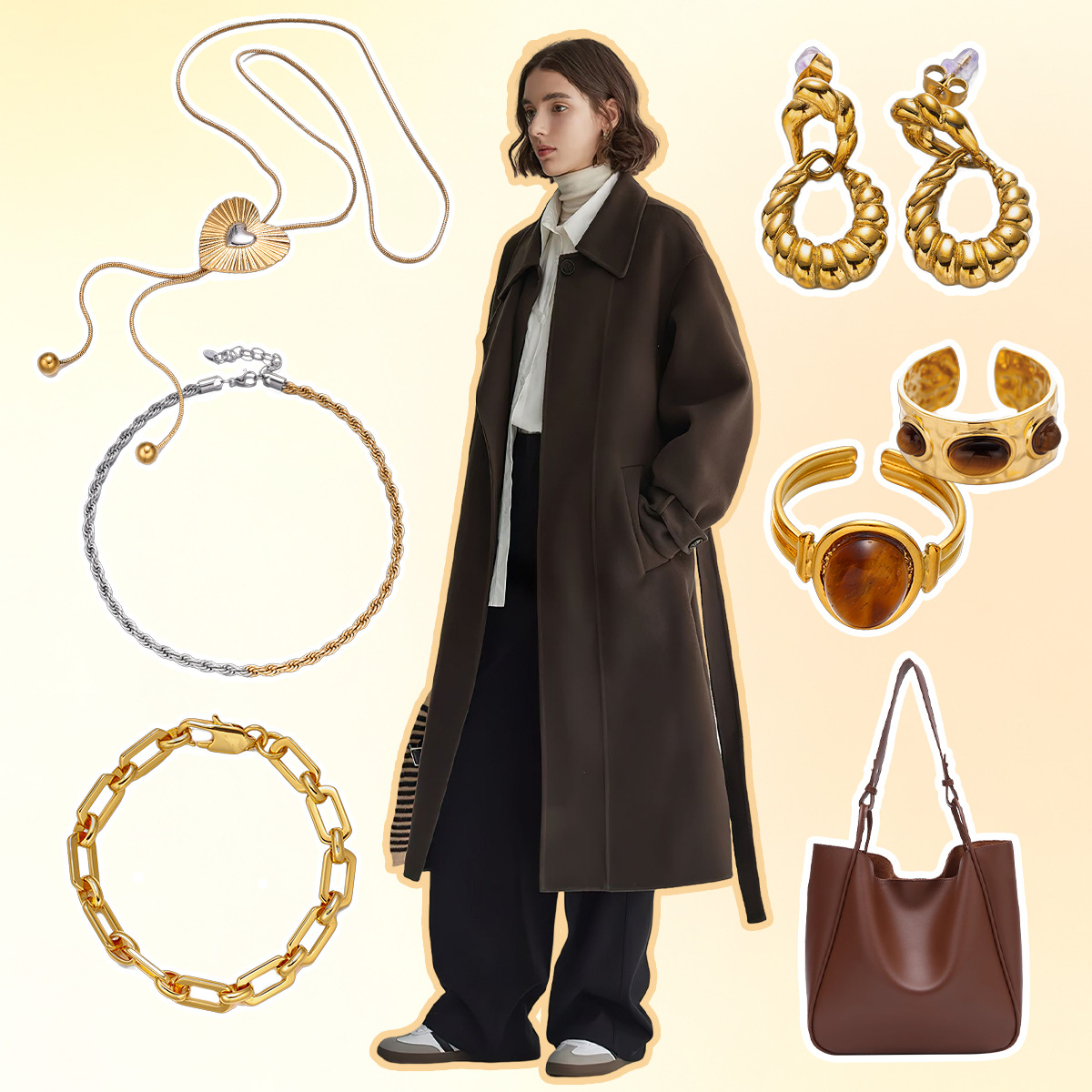 Alta Europa y América acero inoxidable otoño y invierno de moda de estilo de viaje conjunto de joyas ligeras lujosas transfronterizas venta caliente acero titanio no desvanecerse