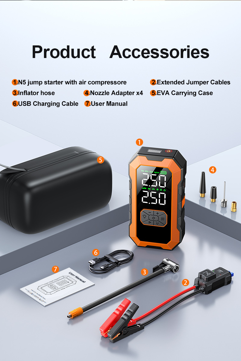 [N5] Cross-Border Jump Starter, Car Electrical Appliance, Car Emergency Power Supply, Jump-Starting, Inflating, Multi-Functional