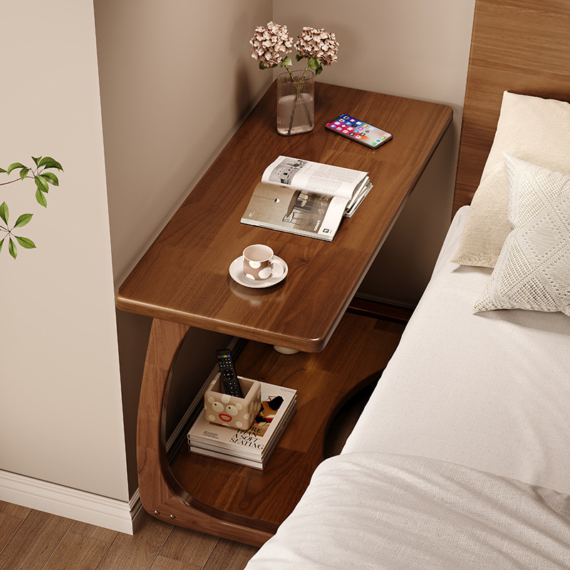Mesa de cabecera de madera sólida dormitorio doméstico pequeño estante de cama ultra estrecho creativo de hendidura móvil gabinete pequeño carro