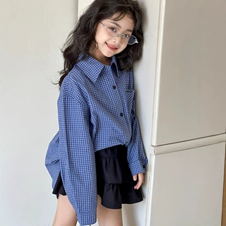 小红鱼女童衬衫秋装2026新款韩版亲子装儿童格子衬衣秋季洋气上衣