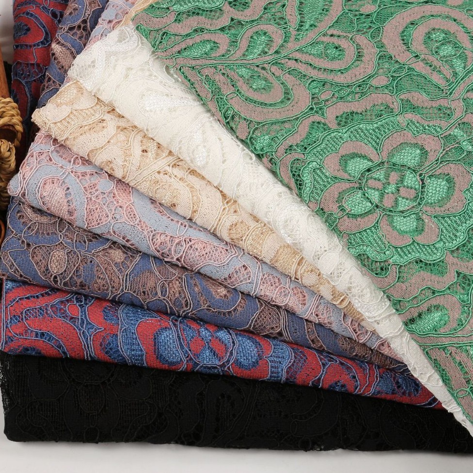 厂家批发直销加厚无弹双色蕾丝面料 女装旗袍连衣裙蕾丝布料