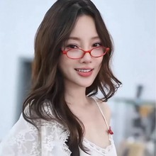 日韩ins风红色小框椭圆眼镜TR90框架女Y2K辣妹素颜平光镜可配近视