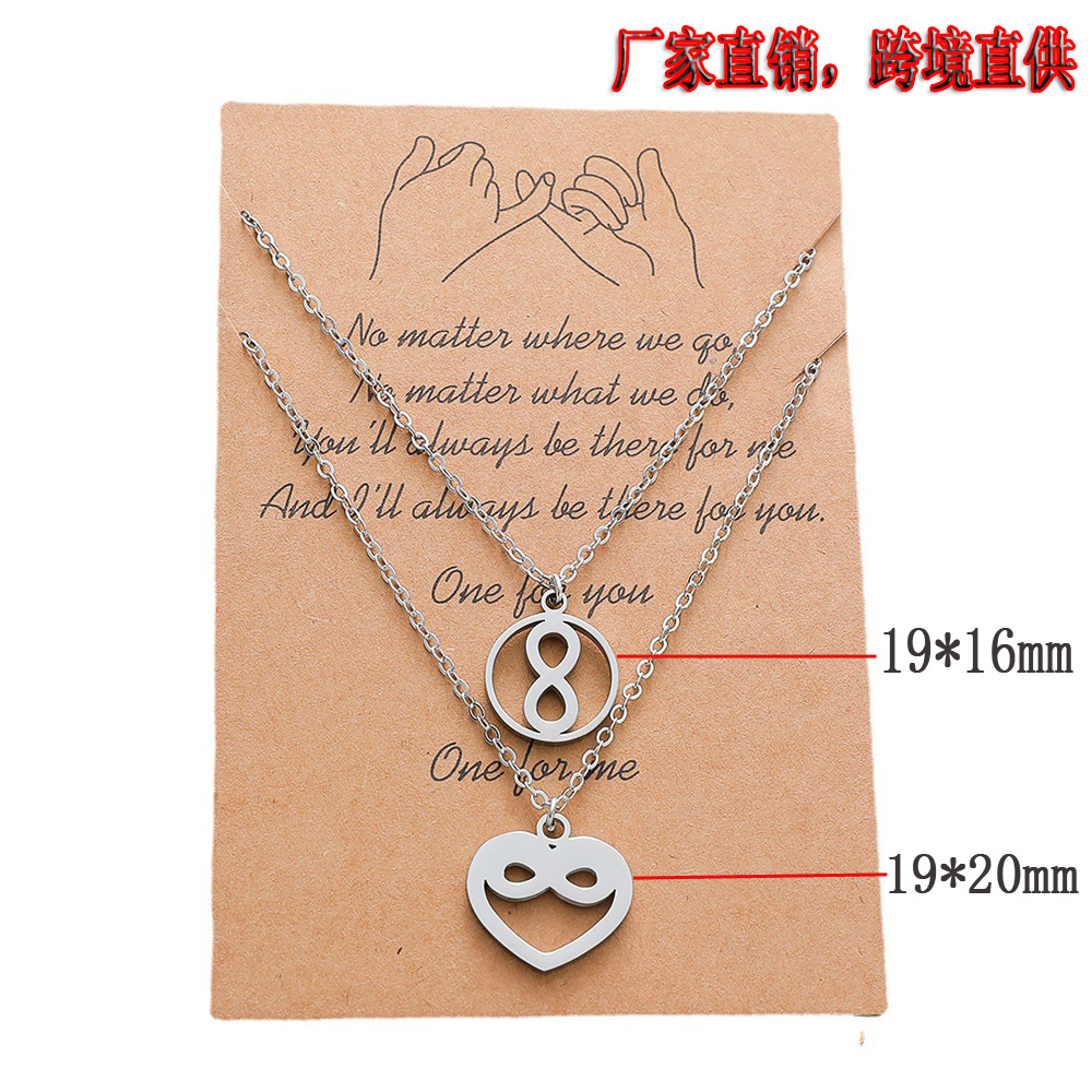 New Eight-character Card Necklace Fashion Stainless Steel Heart Hollowed Necklace 2-piece Set display picture 1