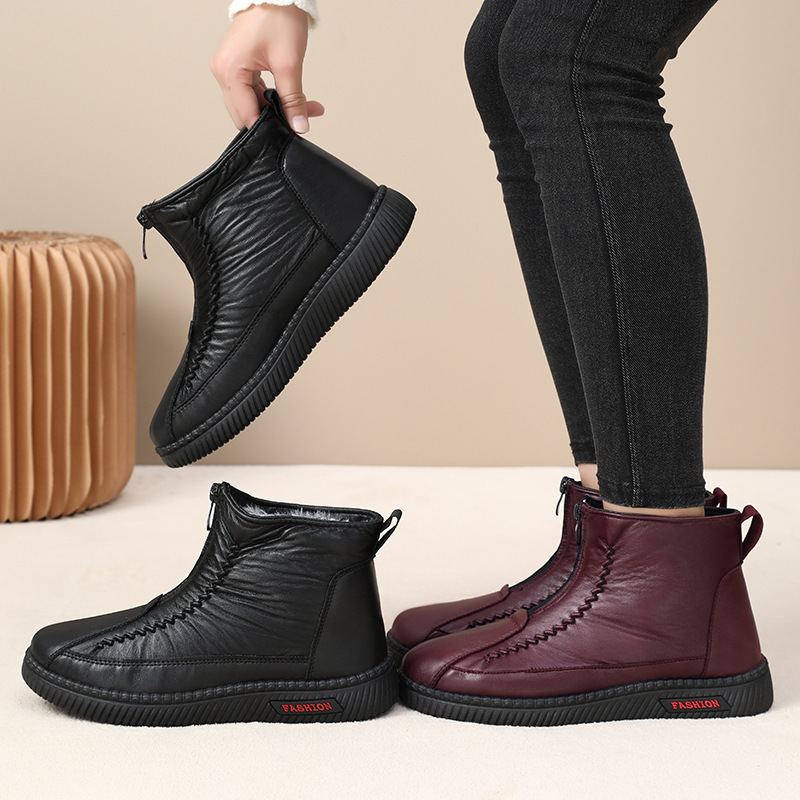 Zapatos de mujer de invierno, zapatos de algodón de madres de mediana edad, botas de nieve calientes, zapatos antideslizantes para personas mayores