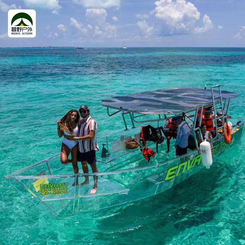 Outdoor Popular 16-Person Large Transparent Crystal Boat for Lake Tourism, Sightseeing, and Photography, Equipped with a Motor