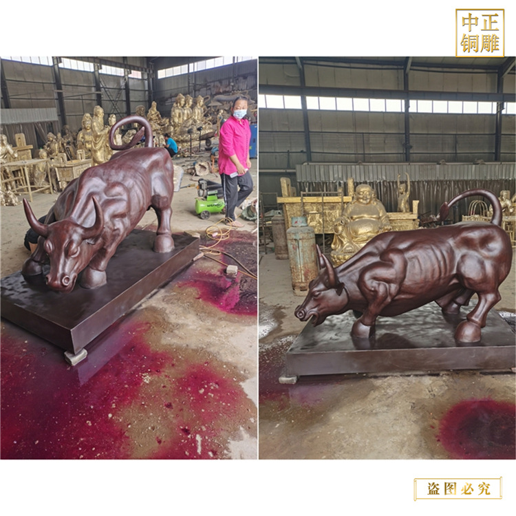大型鎏金铜牛报价 开荒牛雕塑价钱 户外华尔街铜牛图片