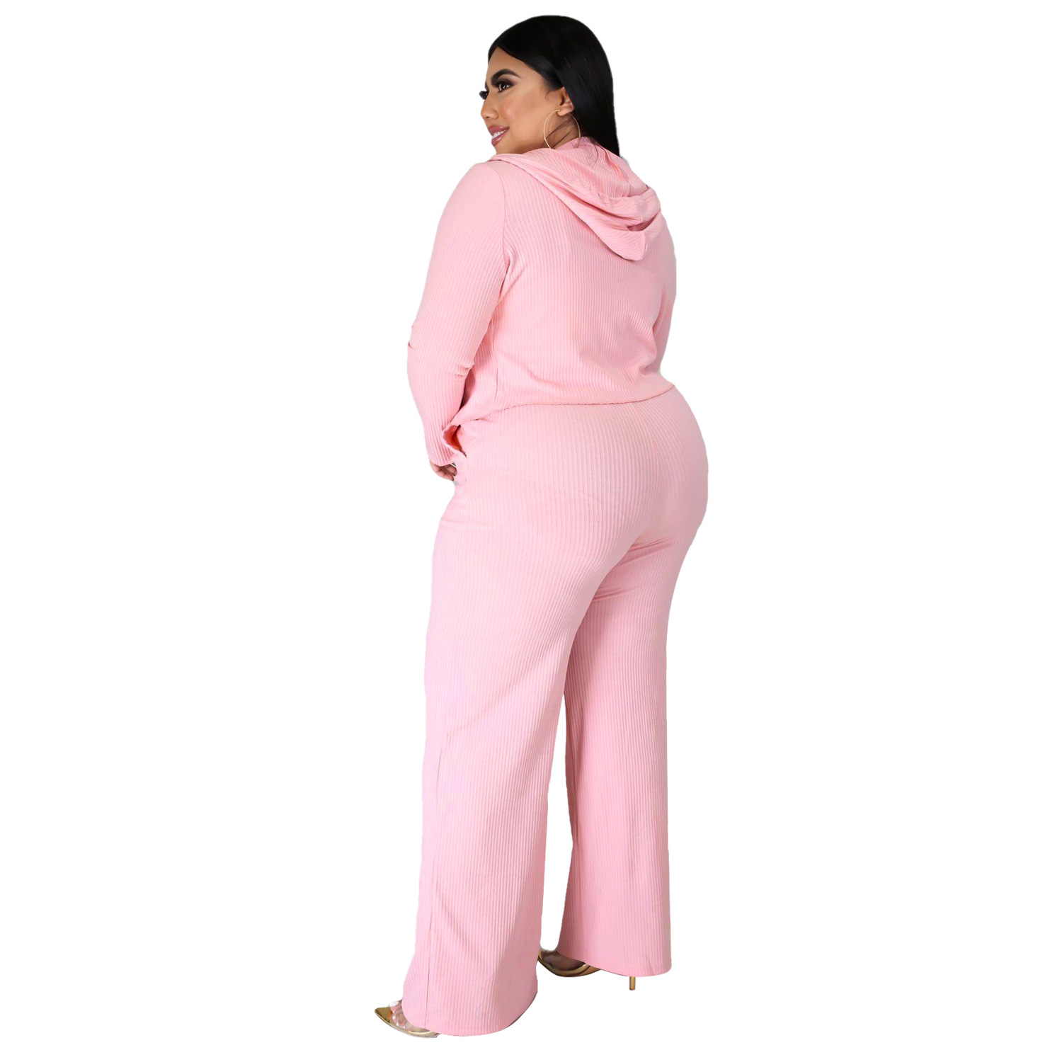 women plus size sweatshirt tube top bell-bottoms three-piece lounge set nihaostyles clothing wholesale NSBMF80103