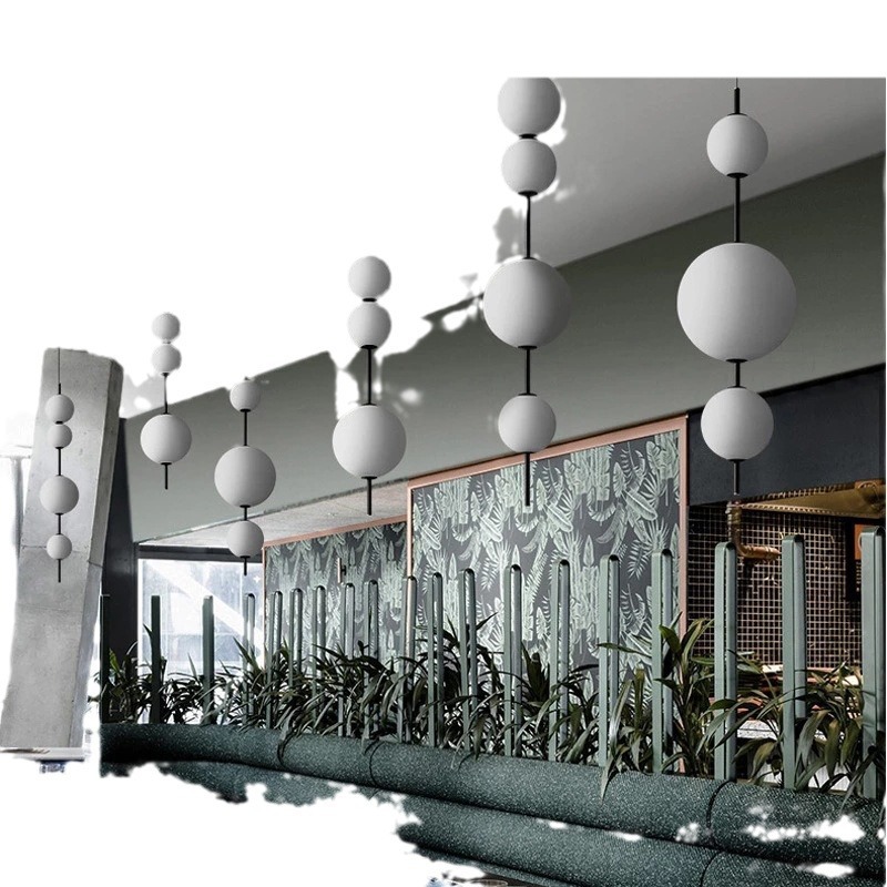 Nórdico simple nuevo candelabro en línea sala de estar dormitorio lujo creativo bola blanca LED burbuja de vidrio lámpara de bola sin