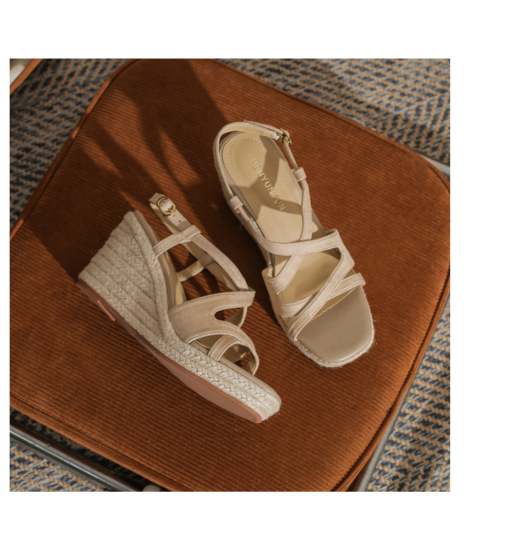 Sandal cao gót nữ hở mũi đế xuồng bọc dây thừng MJ90111 — màu đen chi tiết 20
