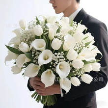 32支马蹄莲郁金香满天星组合仿真花手捧花跨境假花家居欧式摆件