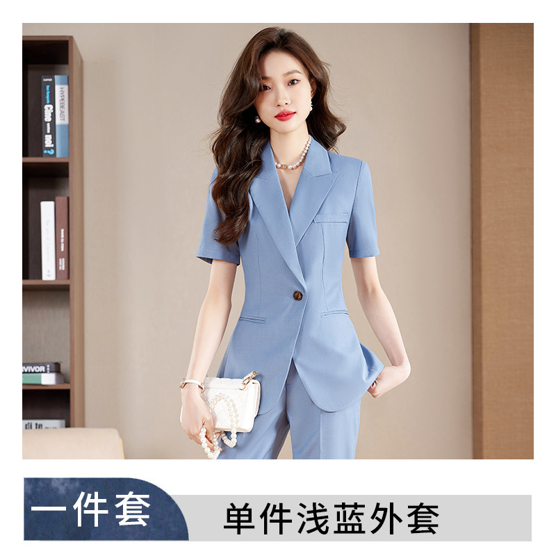 女性用半袖スーツ、夏用薄手通勤プロフェッショナルウェア、気質美容室作業服、おしゃれカジュアルスーツ|undefined