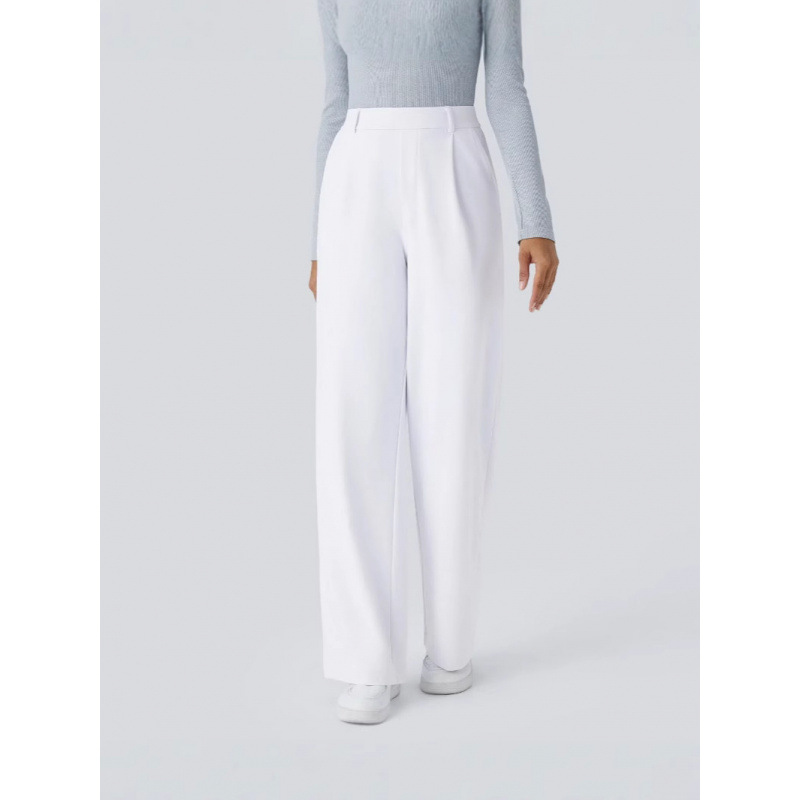 Elegant High-Waisted Straight Leg Pants For Women – Stretchy Office & Casual Trousers, Lightweight Breathable Fabric, Comfort Fit (Light Gray)_ecoleips.com