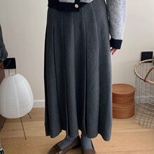 灰色a字毛呢半身裙女2025新款秋冬季中长裙小个子高腰显瘦百褶裙