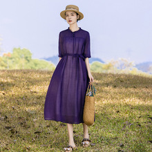 新中式棉麻女装苎麻连衣裙2024春夏新款立领国风复古改良旗袍批发