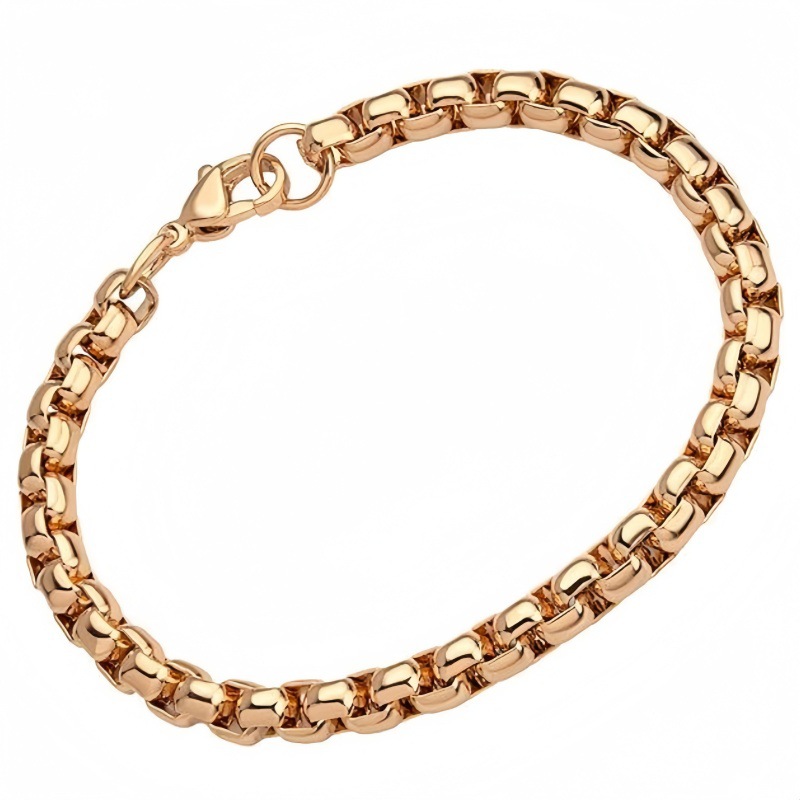 5mm 사각 진주 체인 팔찌 - 로즈 골드