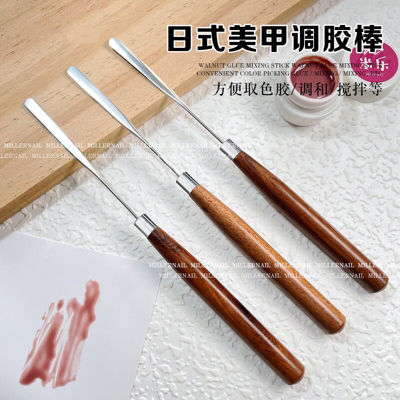 Nail glue stick high quality wooden rod Japanese nail tool glue drawing color mixing stirring stick ultra-thin shovel mouth can be bent