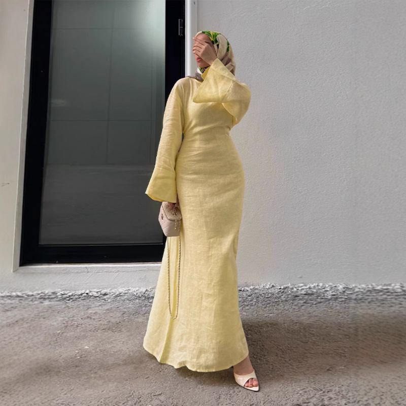 Elegant Commuter Long Sleeve Waist Tie Dress for Women 2025 Spring/Summer New European and American Style Slimming Solid Color Long Dress Elegant Commuter Long Sleeve Waist Tie Dress for Women 2025 Spring/Summer New European and American Style Slimming Solid Color Long Dress