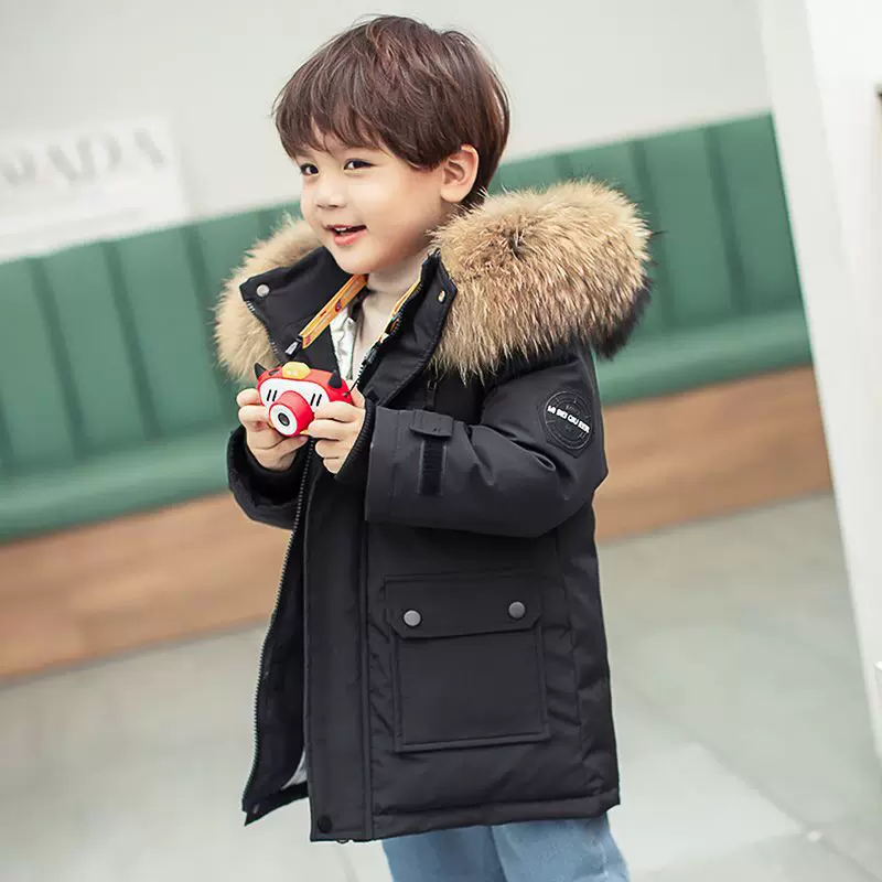 (Cross-border trading), long children's down jacket for boys with hood, mid-length, for teenagers, western style