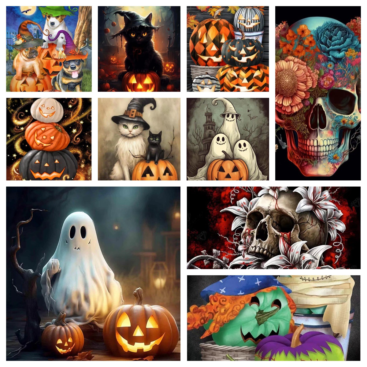 Amazon nueva pintura de diamantes 5D Halloween fantasma calabaza búho lleno de pintura de diamantes diy pintura de decoración para el hogar