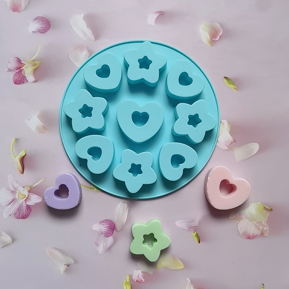 9孔圆5星4花13巧克力硅胶模具蛋糕糖果布丁甜点烘焙模具北欧蓝