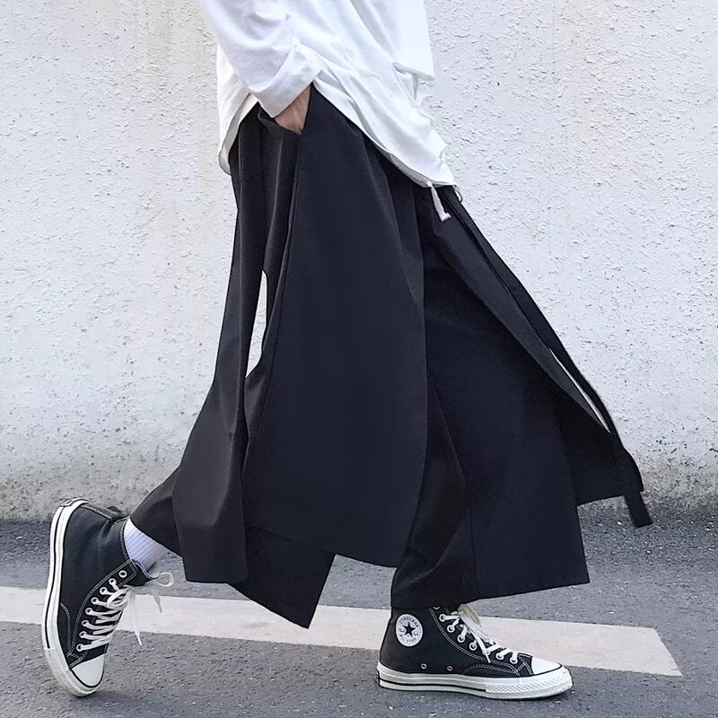 Japanese Style Casual Pants Skirt Pants Retro Loose Wide-leg Overalls Yamamoto Niche Design Black Samurai Cropped Pants for Men and Women