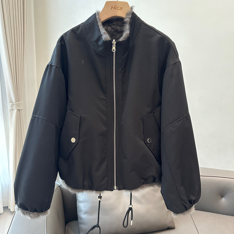 2025新款冬季进口整皮兔毛皮草皮毛一体两面穿年轻款休闲派克服女|undefined