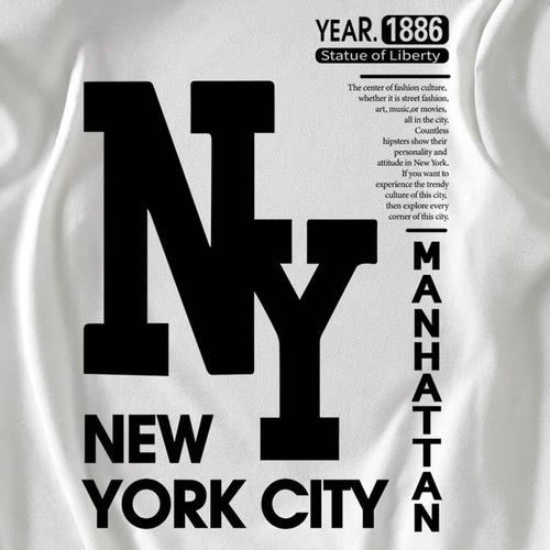 Attitoon Casual White Loose Oversized New York Graphic Round