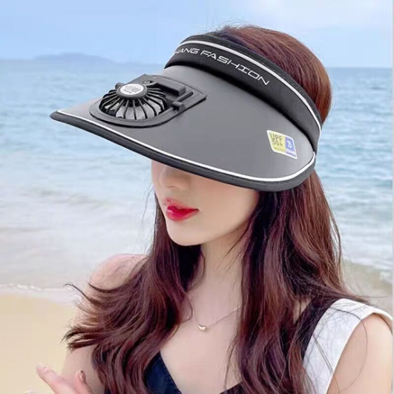 Women's Rechargeable Fan Hat Summer 2023 Wide Brim Sun Protection Open Hood Fashionable Face Slimming Effect_voghion.com