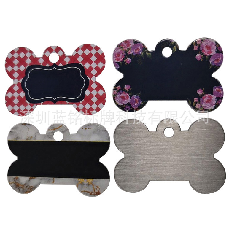 厂家直销铝材质印刷狗牌不锈钢吊牌宠物牌狗骨头空白吊牌心形铝牌