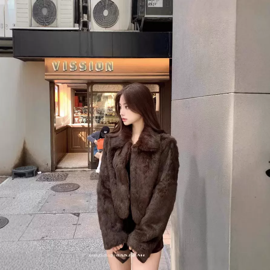 【上东老钱】咖色全真兔毛皮草女2025冬新款外套短款高级感毛外套