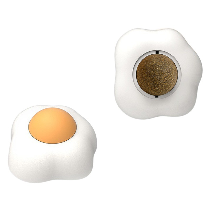 Bola de hierba gatera con huevo pochado, removedor de bolas de pelo para gatos, divertido juguete para gatos, fabricante mayorista, juguete de autoentretenimiento para gatos, bola de menta para lamer.