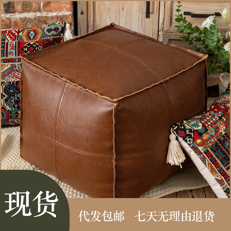 Light Luxury Leather Pier Tatami Floor Cushion for Living Room Home Seat Pier Creative Oil Wax Leather Futon Cushion Bay Window Cushion