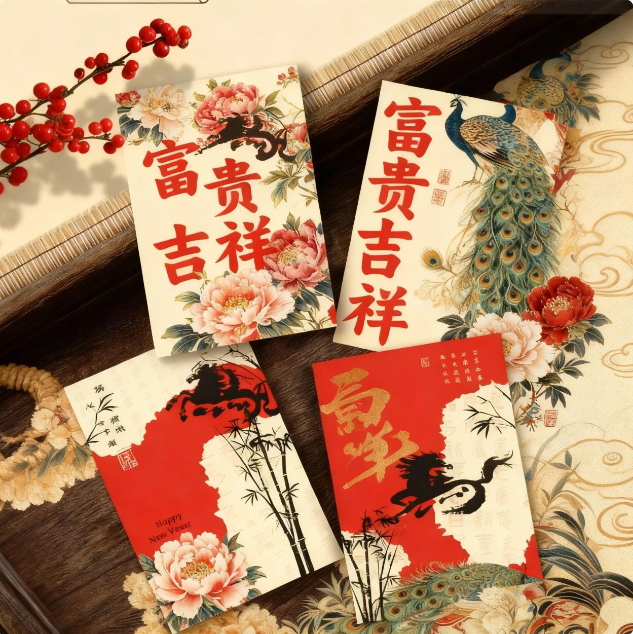 马年贺卡 公司员工新年手写感谢卡片2026年元旦年会邀请函高级感