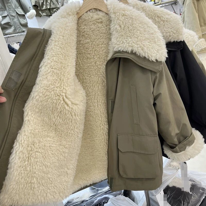 大翻领加绒加厚休闲外套女2025冬季新款工装派克服女装感上衣|undefined
