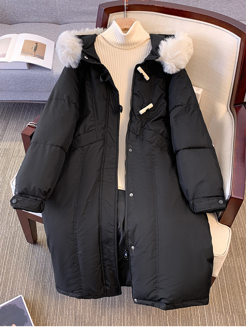 2024 Korean version women's Hong Kong long style over the knee student thick cow horn button cotton loose large fur_voghion.com