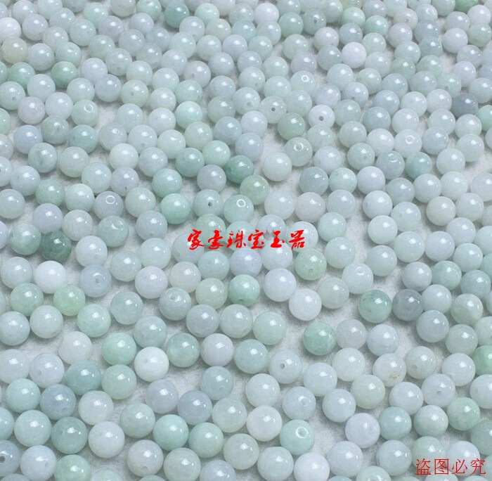 天然翡翠散珠a品氷種玉玉diy部品ブレスレットネックレス浅緑白円珠5mm散珠|undefined