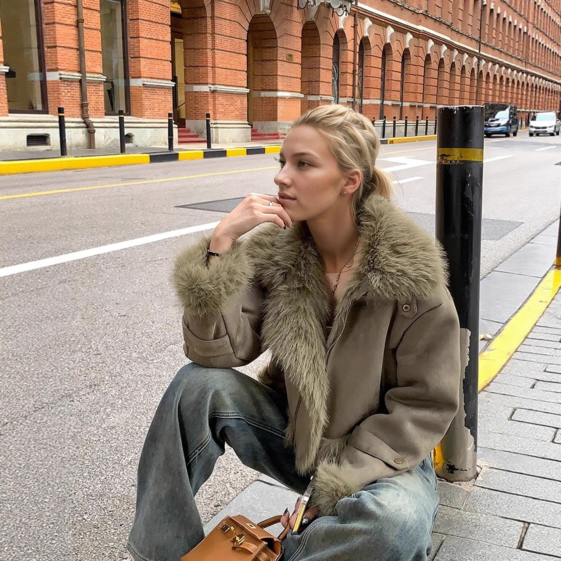 European and American New Style Fur Integrated Jacket Suede Short Biker Jacket for Women Slimming Korean Style Casual Jacket Winter