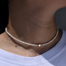 时尚天然贝壳珠不锈钢爱心项链 手工米珠锁骨链颈链