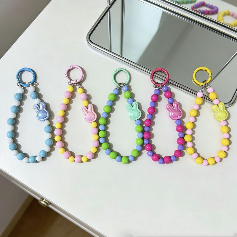 Korean and Japanese Style Solid Color Beaded Chain Phone Case Lanyard Wrist Strap Pendant Universal Phone Case Accessory