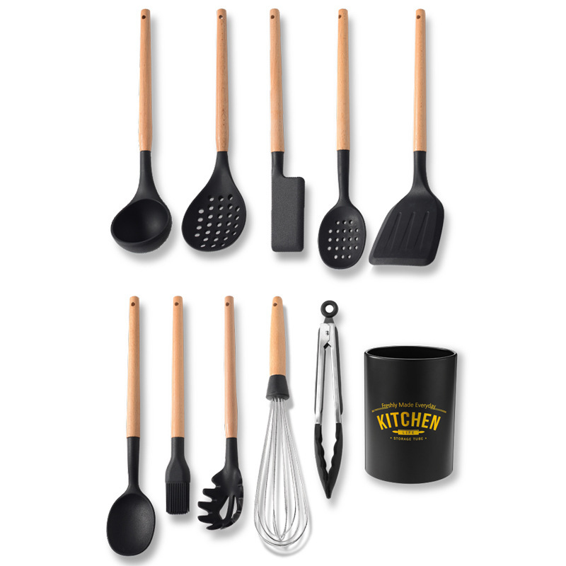 Cocina de silicona negra leche set 10 piezas cocina de silicona antiadherente set herramientas de cocina herramientas de cocina