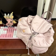 韩国束口袋个性设计双肩包尼龙料垂感多口袋抽绳背包翻盖纽扣背包