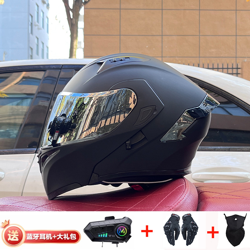 Casco de exposición Orz para hombres y mujeres invierno Doble espejo coche eléctrico semi-Casco completo cola de color coche deportivo ranura Bluetooth cuatro estaciones casco