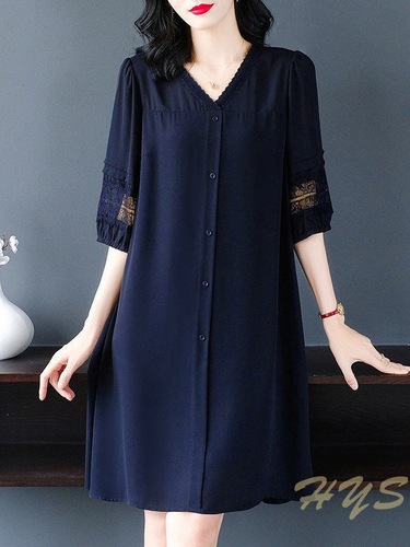 Black Skirted Women's Fat Loose Plus Size Women's Summer 2025 Mother Summer Medium Length Dress