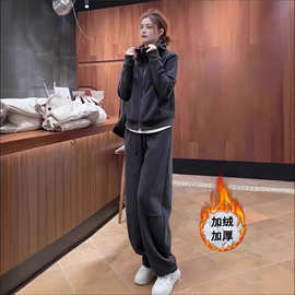 大码胖mm秋冬季加绒加厚套装女时尚显瘦洋气卫衣休闲两件套250斤